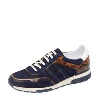 Van Lier Positano suède sneakers met slangenprint donkerblauw - thumbnail