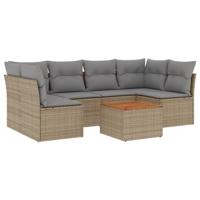 7-delige Loungeset met kussens poly rattan beige - thumbnail