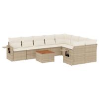 10-delige Loungeset met kussens poly rattan beige - thumbnail