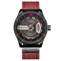 CURREN M8301 mannen militaire sport horloge Quartz datum klok lederen horloge (zwart geval rood) - thumbnail