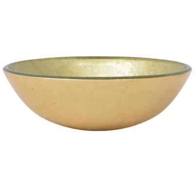 VidaXL Wastafel met kraan en pop-up afvoer gehard glas goudkleurig VidaXL Wastafel met kraan en pop-up afvoer gehard glas goudkleurig