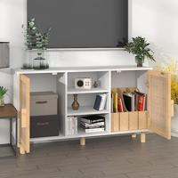 Dressoir 105x30x60 cm massief grenenhout en rattan wit - thumbnail