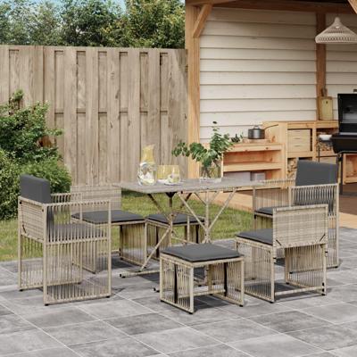 7-delige Tuinset met kussens poly rattan grijs 7-delige Tuinset met kussens poly rattan grijs