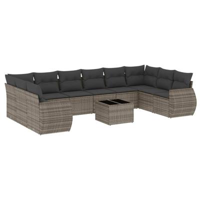 11-delige Loungeset met kussens poly rattan grijs