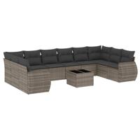 11-delige Loungeset met kussens poly rattan grijs - thumbnail