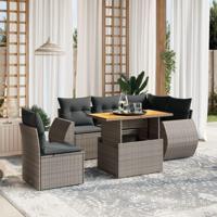 6-delige Loungeset met kussens poly rattan grijs - thumbnail