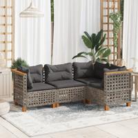 4-delige Loungeset met kussens poly rattan grijs - thumbnail