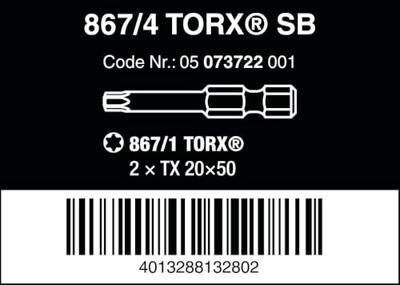 Wera 867/4 Z SB TORX® Bits, 20 x 50 mm - 1 stuk(s) - 05073722001 Wera 867/4 Z SB TORX® Bits, 20 x 50 mm - 1 stuk(s) - 05073722001