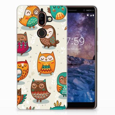 Nokia 7 Plus | TPU Hoesje | Vrolijke Uilen Nokia 7 Plus | TPU Hoesje | Vrolijke Uilen