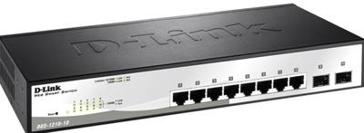 D-Link DGS-1210-10 10-poorts Gigabit Smart Switch (8 x 10/100/1000 Mbit/s Base-T-poorten, 2 x 100/1000 Mbit/s SFP-poorten)