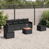 7-delige Loungeset met kussens poly rattan zwart - thumbnail