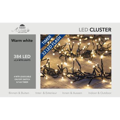 Kerstverlichting Clusterverlichting flash 384 LED / 2,4 meter warm wit en 32 LED knipperend met timer Anna's collection - Annas collection