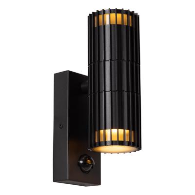 Lucide TIMBALA - Wandspot / Wandlamp Binnen/Buiten - 2xGU10 - IP44 - Beweging & dag/nacht sensor - Zwart - Essential
