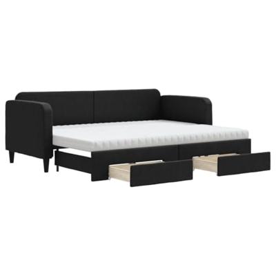 Slaapbank met onderschuifbed en lades 80x200 cm stof zwart