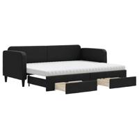 Slaapbank met onderschuifbed en lades 80x200 cm stof zwart - thumbnail