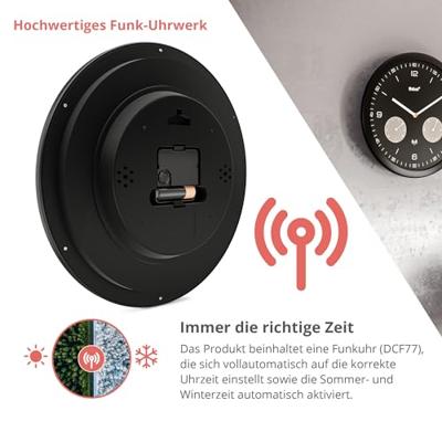 Mebus 52825 Zendergestuurd Wandklok 260 mm x 42 mm Zwart Mebus 52825 Zendergestuurd Wandklok 260 mm x 42 mm Zwart