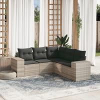 5-delige Loungeset met kussens poly rattan lichtgrijs - thumbnail