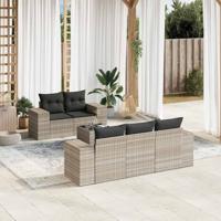 6-delige Loungeset met kussens poly rattan lichtgrijs - thumbnail