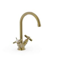 Wastafelmengkraan Tres Clasic Draaibaar 2 Grepen Verouderd Messing Mat Tres - thumbnail