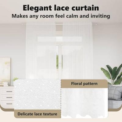 VidaXL Kantgordijn met gordijnen bloemen wit 300 x 150 cm polyester