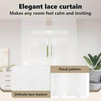 VidaXL Kantgordijn met gordijnen bloemen wit 300 x 150 cm polyester - thumbnail