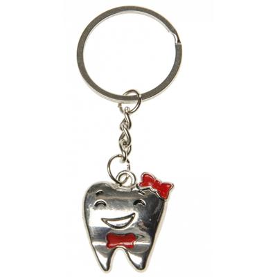 LG Imports sleutelhanger tand junior 3 cm zilver/rood