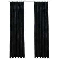 VidaXL Gordijnen verduisterend 2 st met haken 140x175 cm fluweel zwart - thumbnail