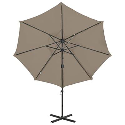 VidaXL Zweefparasol met paal en led-verlichting 300 cm taupe