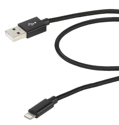 Vivanco 38307 USB-A naar Lightning-datakabel, 2 m, snel opladen, Apple MFi certificering - gevlochten nylon, zwart