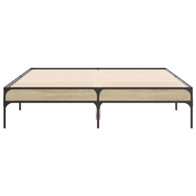 Bedframe bewerkt hout metaal sonoma eikenkleurig 135x190 cm Bedframe bewerkt hout metaal sonoma eikenkleurig 135x190 cm