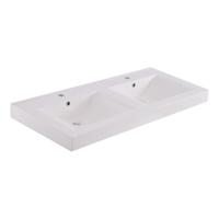 Wiesbaden Tigris wastafel dubbel met 2 kraangaten 120x46x8 cm kunstmarmer glans wit - thumbnail