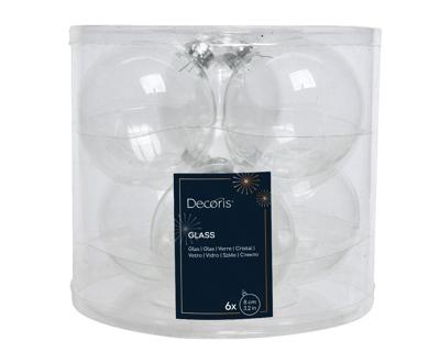 Kerstbal glas d8 cm transparant/irs 6st Decoris - Decoris