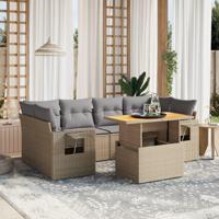 7-delige Loungeset met kussens poly rattan beige - thumbnail