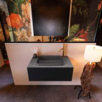 Badkamermeubelset Mondiaz Erin 80 cm met 1 Lade met RIDGE Wastafel Midden Dark grey met 1 kraangat Greeploos Mat Urban - thumbnail