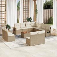 12-delige Loungeset met kussens poly rattan beige - thumbnail