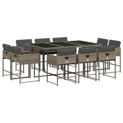 11-delige Tuinset met kussens poly rattan grijs