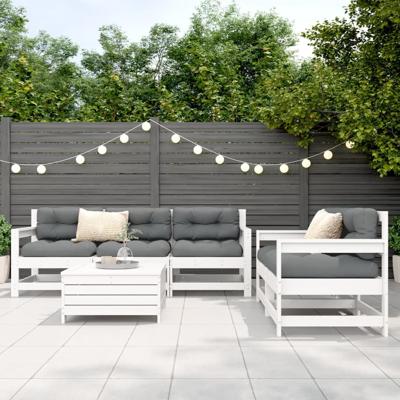 6-delige Loungeset massief grenenhout wit - thumbnail