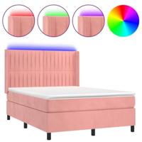 Boxspring met matras en LED fluweel roze 140x190 cm - thumbnail