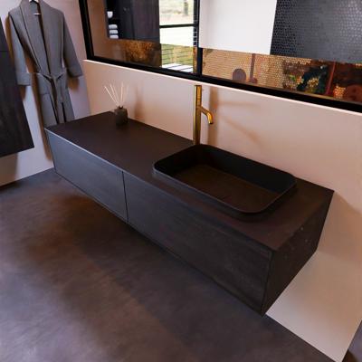 Badkamermeubelset Mondiaz Erin 150 cm met 2 Lades met RIDGE Wastafel Rechts Urban met 1 kraangat Greeploos Mat Dark Brown