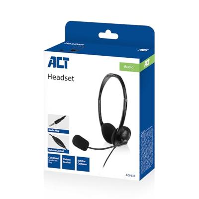 ACT AC9330 On-Ear Headset | Flexibele Microfoon | 3,5mm audio-aansluiting | Zwart | 2 meter