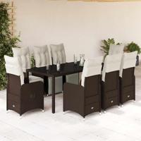 9-delige Bistroset met kussens poly rattan bruin - thumbnail