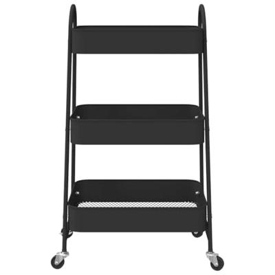 VidaXL Opbergtrolley 3-laags 42x41,5x77 cm staal zwart