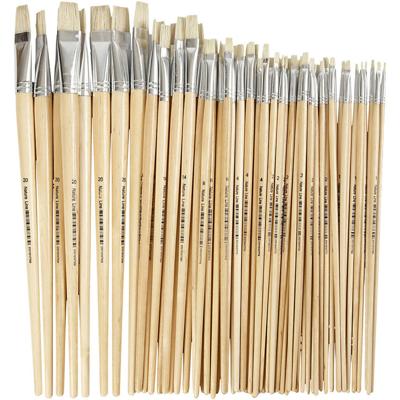 Creativ Company Nature line kwasten, afm 1+2+4+8+14+20, l: 27,5-33 cm, b: 5-19 mm, plat, 64 stuk/ 1 doos