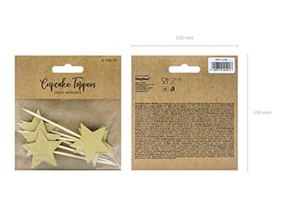 Cupcake toppers Gouden Sterren Glitter (6st) - thumbnail