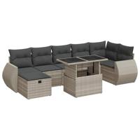 8-delige Loungeset met kussens poly rattan lichtgrijs - thumbnail