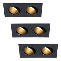 Set van 3 Mallorca LED inbouwspot - IP20 - Kantelbaar - 8 watt 690 lumen - 2700K Warm wit - Dubbel - GU10 - Dimbaar - Rechthoek - Voor binnen - Zwart - thumbnail