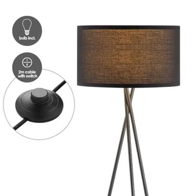 Moderne Vloerlamp - Zwarte Stoffen Lampenkap en Metalen Staande lamp - 53/53/138 cm - Inclusief LED E27 Lichtbron 4W 806Lm - voor Woonkamer en Slaapkamer - Met Voetschakelaar