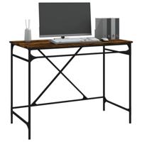 Bureau 100x50x75 cm bewerkt hout en ijzer gerookt eikenkleurig - thumbnail