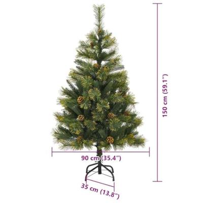 VidaXL Kunstmatige scharnier kerstboom met cones groen 150 cm