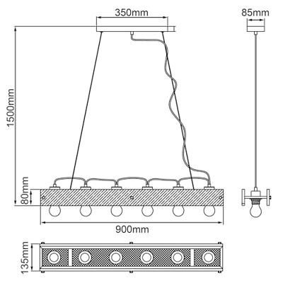 Brilliant HanglampCalandra 6-lichts zwart met houtbruin - 99452/76